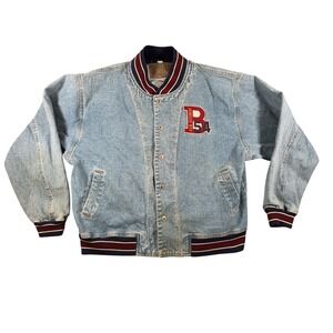 Vintage Bum Equipment Jacket Mens Large‎ Blue Varsity Bomber Denim 90s Letterman